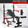 Adjustable weight bench with barbell rack, featuring 5 rack heights and 3 back positions for versatile workouts.