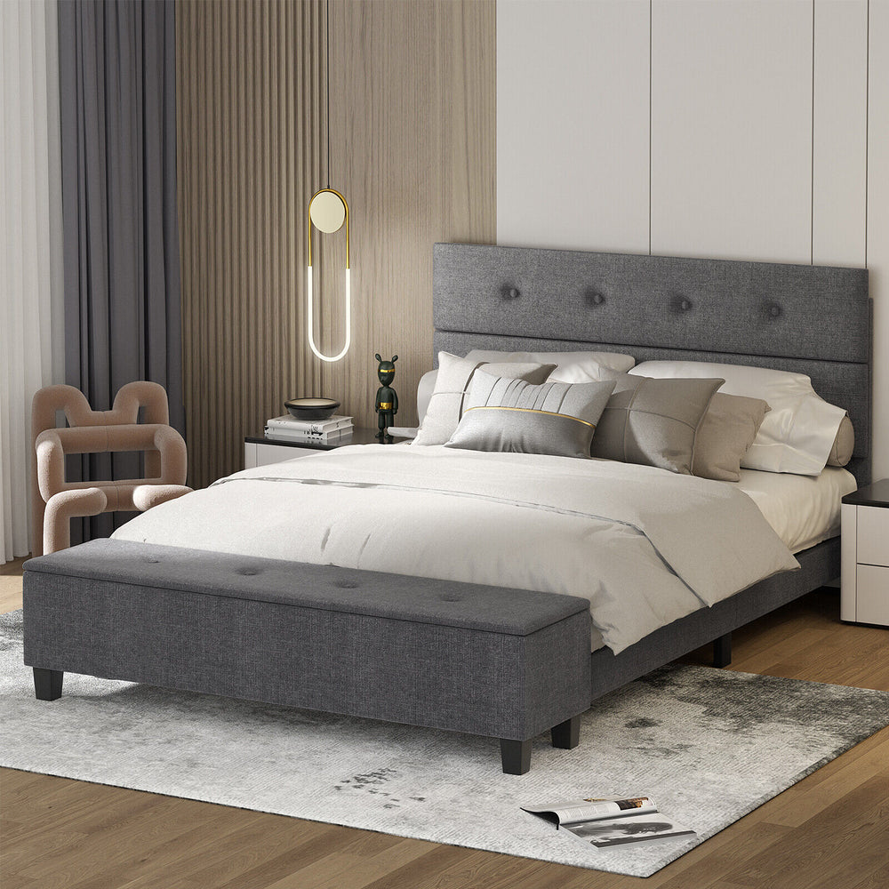 Full/Queen/Twin Upholstered Bed Frame with Ottoman Storage-Queen Size - Gallery View 1 of 10