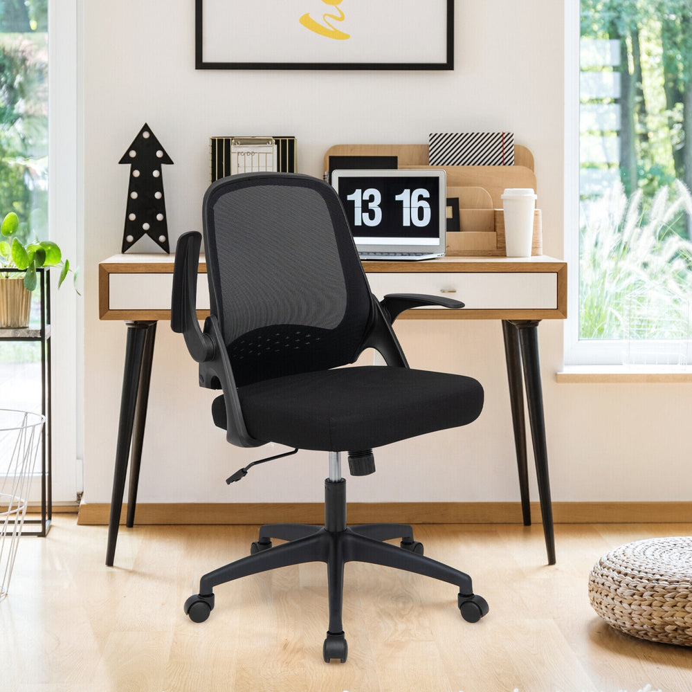 Adjustable Mesh Office Chair Rolling Computer Desk Chair with Flip-up Armrest-Black - Gallery View 1 of 11