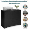 2-drawer lateral file cabinet in black with spacious tabletop for printer and adjustable bars for file organization.