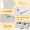 Pet feeder station in white with stainless steel bowls, storage cabinet, and anti-toppling device for pet safety.
