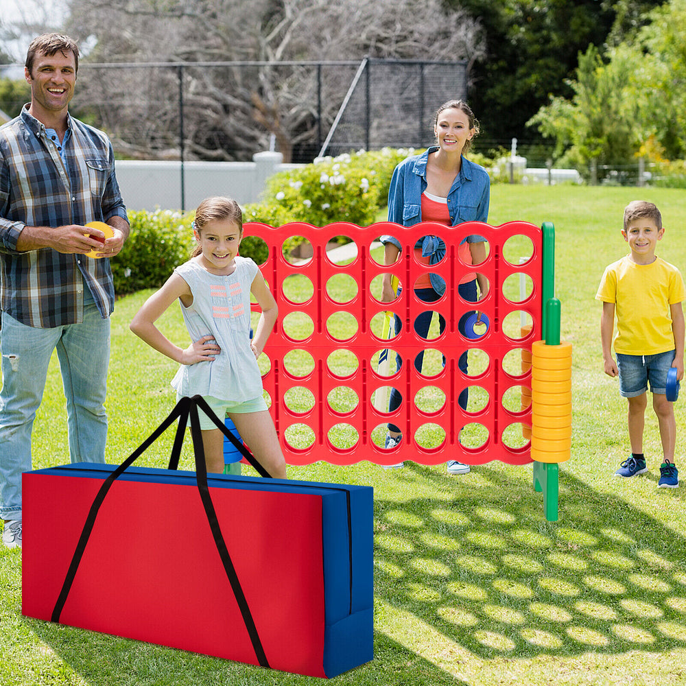 Giant carry storage bag for 4 in a Row game, made of durable Oxford cloth, with ergonomic handle for easy transport.