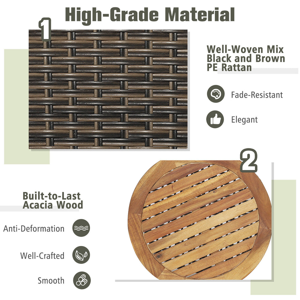 Close-up of the well-woven black and brown PE rattan texture, showcasing its elegant and fade-resistant design.