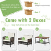 Detail of the thick cushion with zippered cover from the 4-piece patio rattan furniture set for easy cleaning.