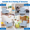 Kids rocking chair in blue with solid wood legs, perfect for living room or nursery, designed for ages 3-5 years.