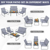 4-piece metal patio furniture set in various configurations, featuring a tempered glass coffee table and breathable.
