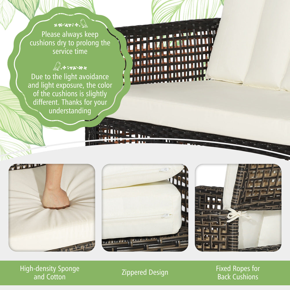 Close-up of the cushion with zippered design from the 4-piece patio rattan furniture set, featuring weather-resistant.