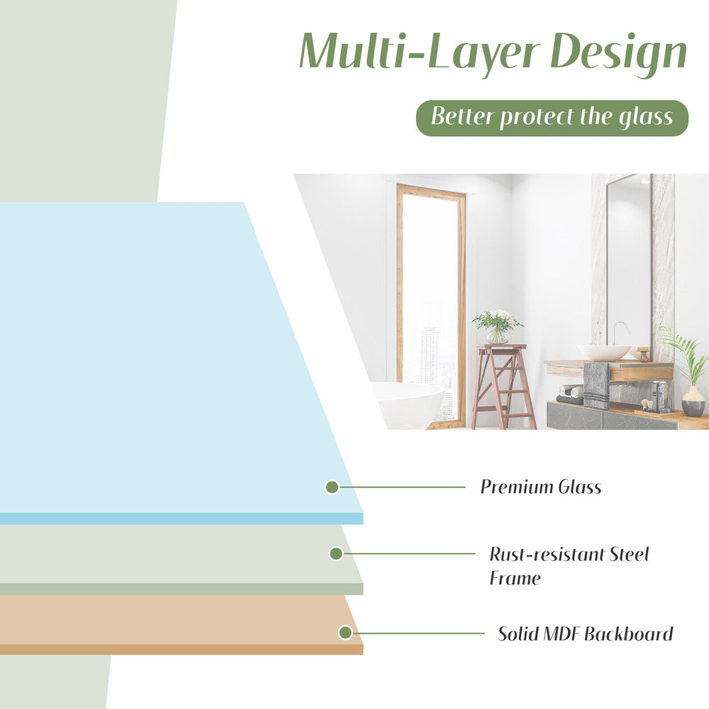 Rectangular wall mount bathroom mirror showcasing multi-layer design with premium glass, rust-resistant steel frame.