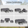 5-piece gray patio PE rattan wicker sofa set with cushions, customizable arrangements for outdoor comfort and style.