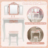 Kids vanity table set with tri-folding mirror in pink and white, perfect for makeup or study, featuring ample storage.