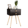 Mid Century Modern nightstand with two drawers in natural-coffee finish, featuring solid wood legs for bedroom use.