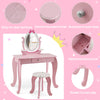 Kid vanity table set in pink with oval mirror, sturdy MDF, spacious drawer, and curved legs for stability. Ideal for.