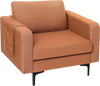 Modern orange accent armchair showcasing a side storage pocket and cozy armrests, ideal for stylish living spaces.