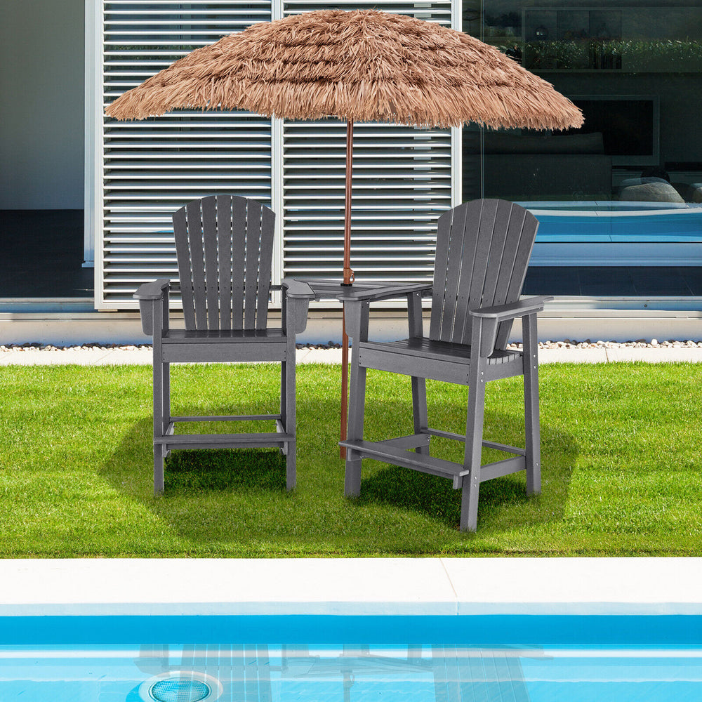 2 Pieces HDPE Tall Adirondack Chair with Middle Connecting Tray-Gray - Gallery View 1 of 10