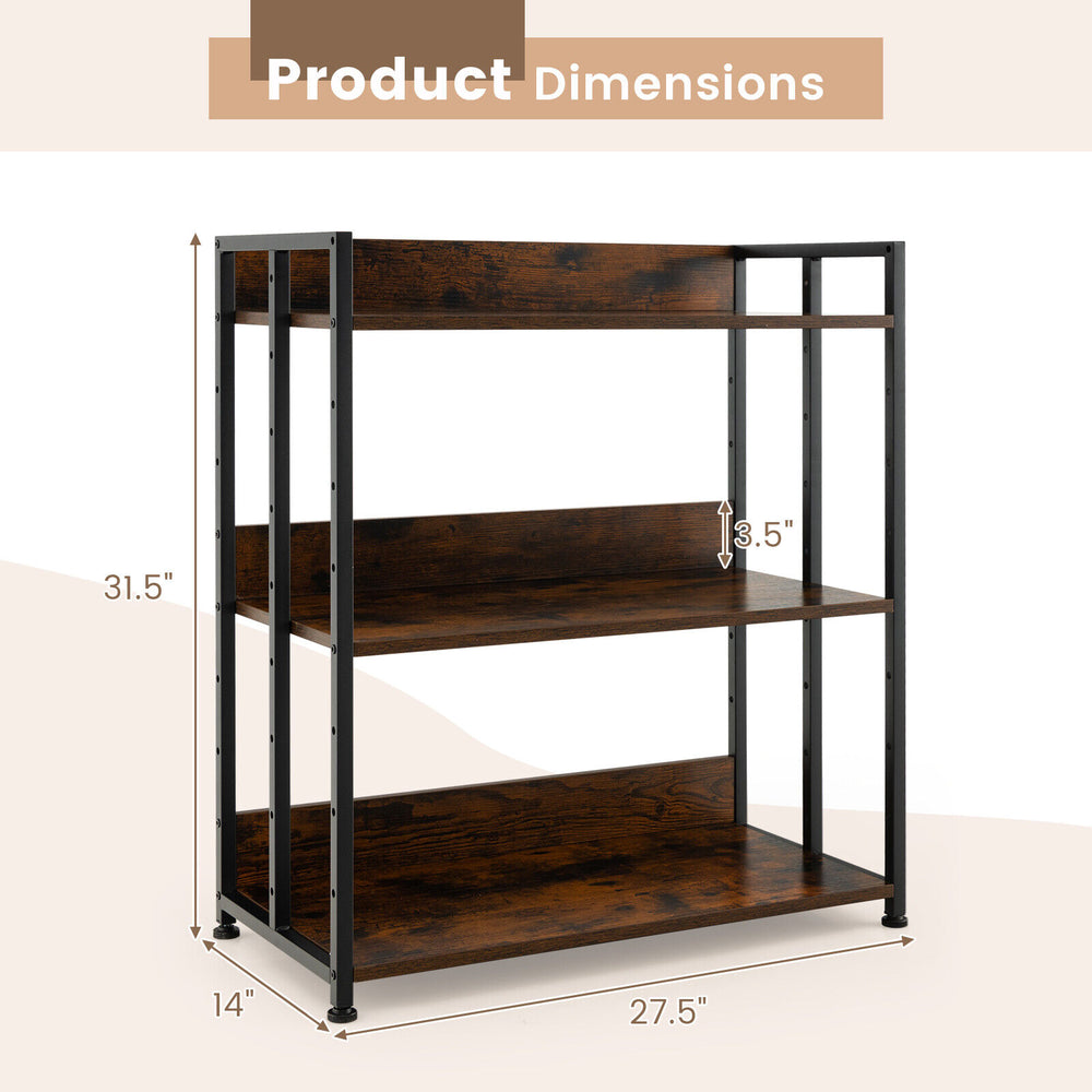 3-tier industrial bookshelf with adjustable shelves, featuring a durable wood finish and sturdy metal frame for.