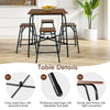 5-piece bar table set featuring a square tabletop and 4 backless stools in rustic brown, perfect for dining and storage.