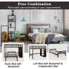 Loft bunk bed with bookcase in dark brown, featuring two twin beds and a 4-layer bookshelf for space-saving storage.
