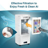 3-in-1 evaporative air cooler in white with adjustable airflow, 5L water tank, and remote control for versatile cooling.