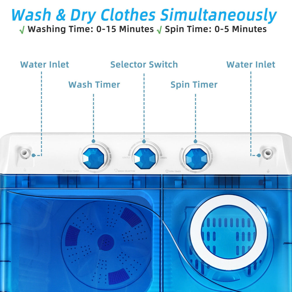 Control panel of the 26lbs portable semi-automatic twin tub washing machine with timer switches for washing and.