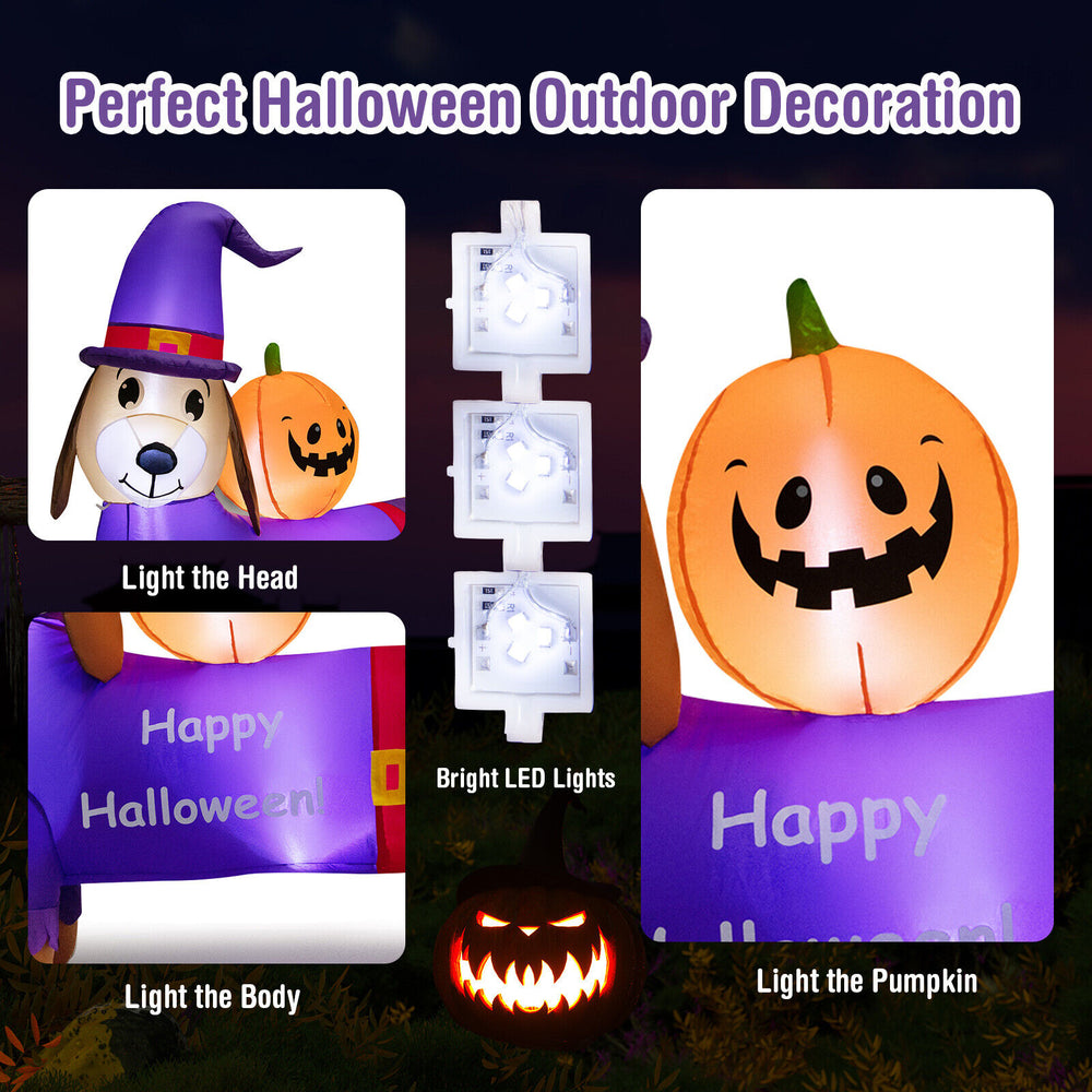5-foot inflatable dachshund dog with pumpkin, featuring glowing LED lights, perfect for Halloween outdoor decoration.