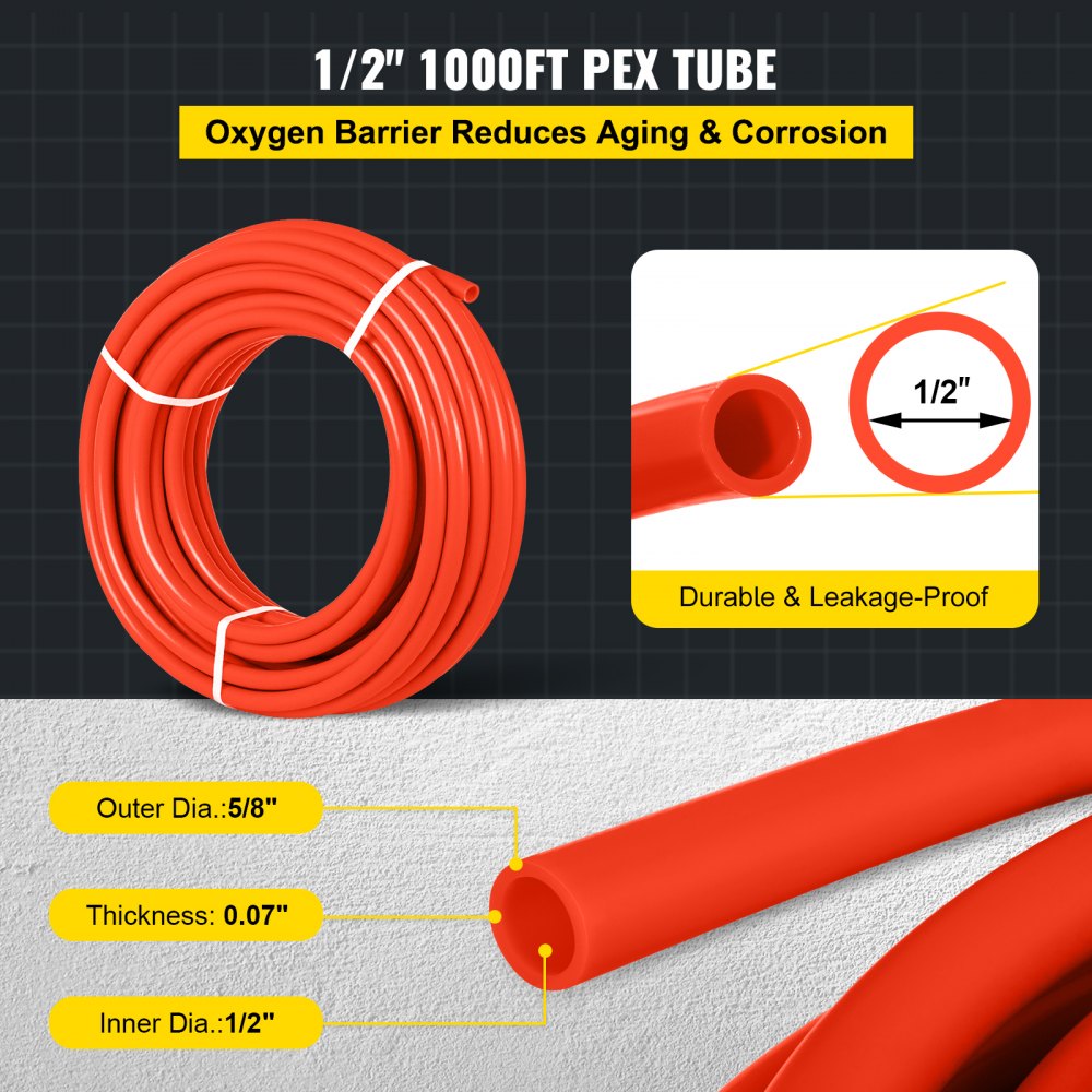 Vevor PEX Tubing Pipe 1000' EVOH 0.5" Plumbing Cold Hot Water Radiant Floor New