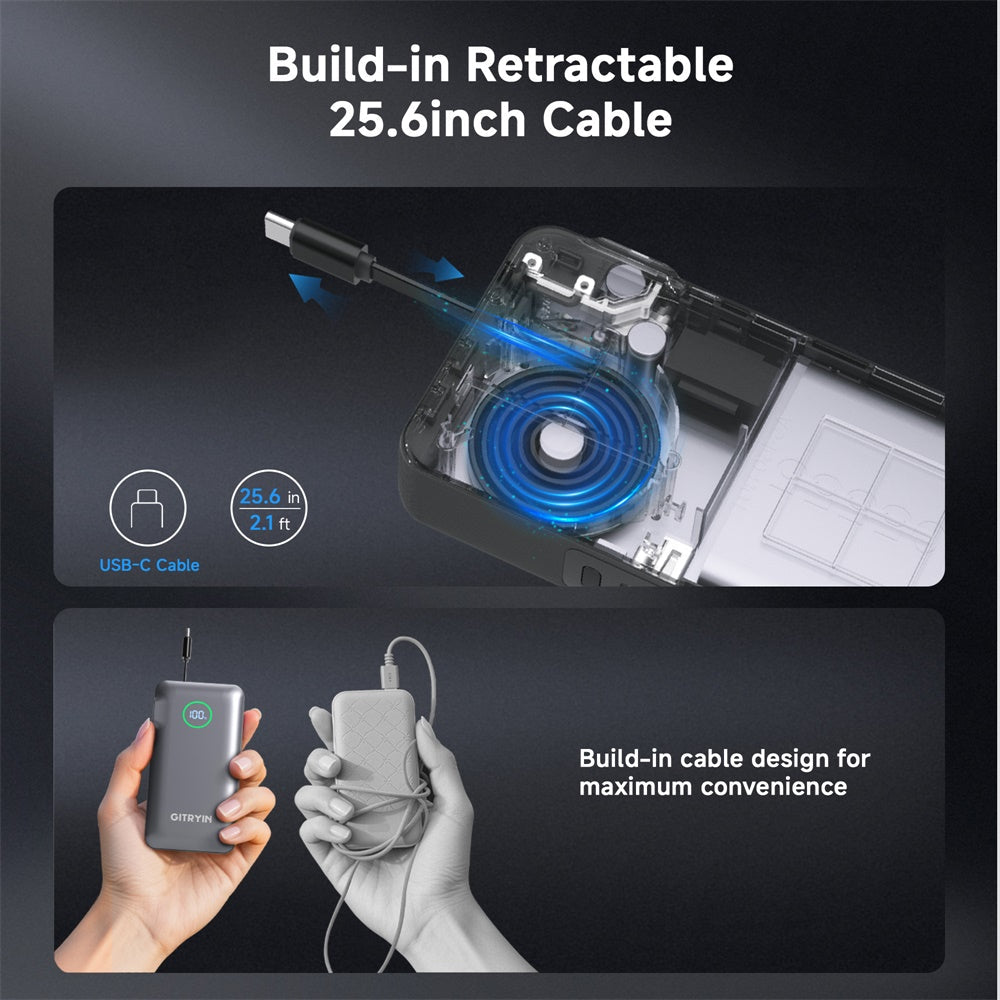 Giraffe Tools PBA10CAUS Retractable Power Bank 10,000mAh 35W New