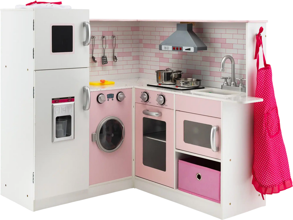 Corner Play Kitchen Wooden Toy Set with Sound and Light