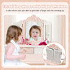 Tri-folding mirror on a pink kids vanity table set, perfect for makeup and study, featuring a cute zebra print design.