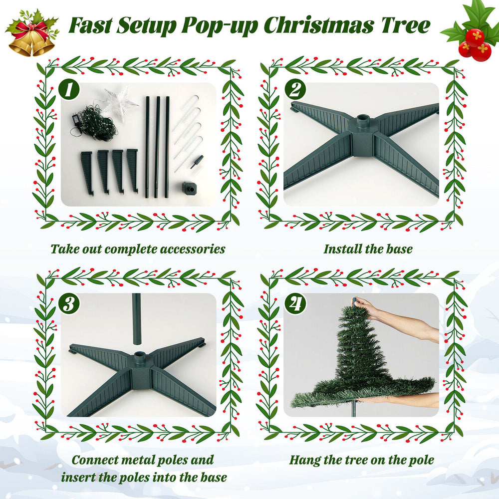 Pop-up 6.2 feet green Christmas tree with 282 RGB LED lights, easy setup for festive indoor and outdoor decoration.