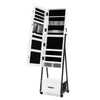 Jewelry cabinet with full-length mirror, white MDF and steel, features multiple storage partitions and a large bottom.