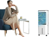 4-in-1 evaporative air cooler in white with 12L tank, remote control, and oscillating function for home comfort.