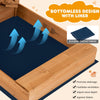 Kids wooden square sandbox with cover featuring a bottomless design and durable Oxford fabric liner for ventilation and.