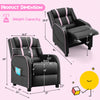 Kids recliner chair in pink with adjustable backrest and footrest, featuring side pockets for storage, ideal for.