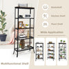 5-layer industrial bookshelf in rustic brown showcasing open shelves, ideal for displaying plants and decorative items.