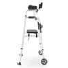 Height adjustable rollator walker with seat and armrest pad, aluminum frame, 5" wheels, and one-click folding design.