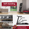 Folding treadmill with U-shaped base, 3.75HP motor, and Bluetooth app connectivity for convenient home workouts.