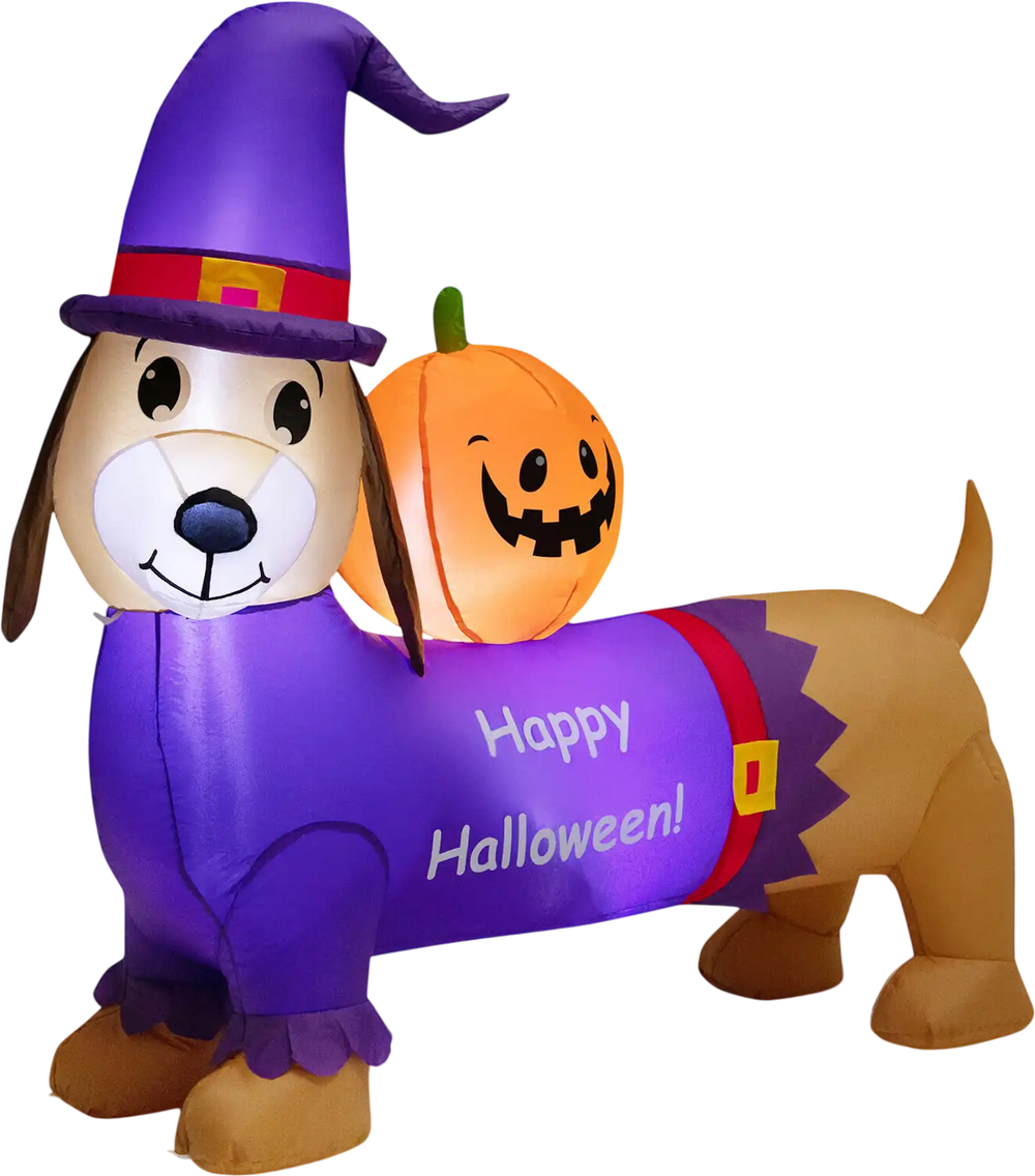 5 Feet Long Halloween Inflatable Dachshund Dog with Pumpkin
