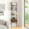 Ladder bookcase with rustic brown shelves and metal frame, showcasing books and plants, perfect for stylish home decor.