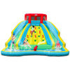 Double side inflatable water slide park showcasing the climbing wall and water cannon for exciting outdoor play.
