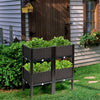 Elevated brown planter box set with four sections, made of weather-resistant HDPE, ideal for growing herbs and.