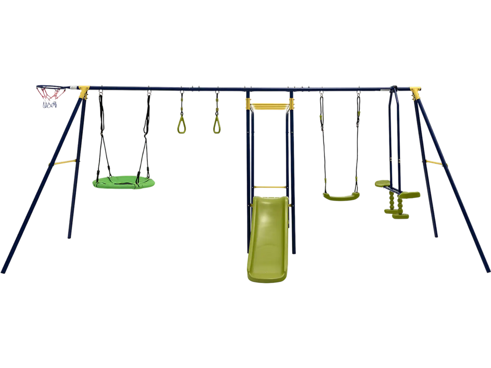 7-in-1 Stable A-shaped Outdoor Swing Set for Backyard