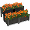 Elevated planter box set of 4 in brown with vibrant orange flowers, perfect for patio and garden decoration.