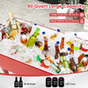 Red portable outdoor patio cooler cart with 80 quart capacity, keeping drinks cool for 72 hours, ideal for gatherings.