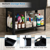 Bottom storage rack of the 100L utility sink, featuring organized washing essentials and a removable drying rack.