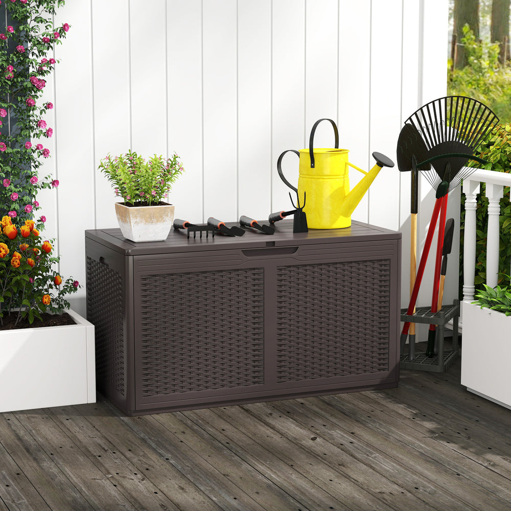 100 Gallon Resin Deck Box Outdoor Waterproof Storage Bench-Brown - Gallery View 1 of 10