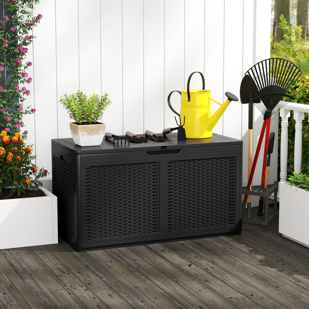 100 Gallon Resin Deck Box Outdoor Waterproof Storage Bench-Black - Gallery View 1 of 10