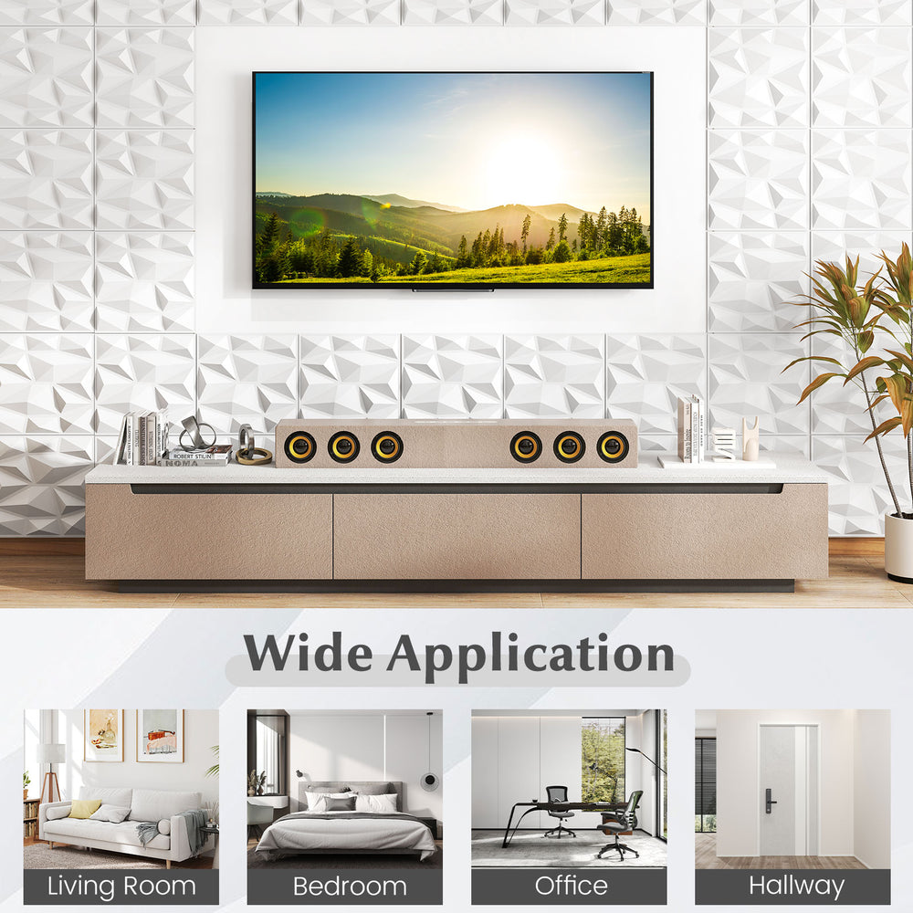 3D wall panels in white PVC, 12" x 12", ideal for DIY interior decoration in living rooms, bedrooms, offices, or.