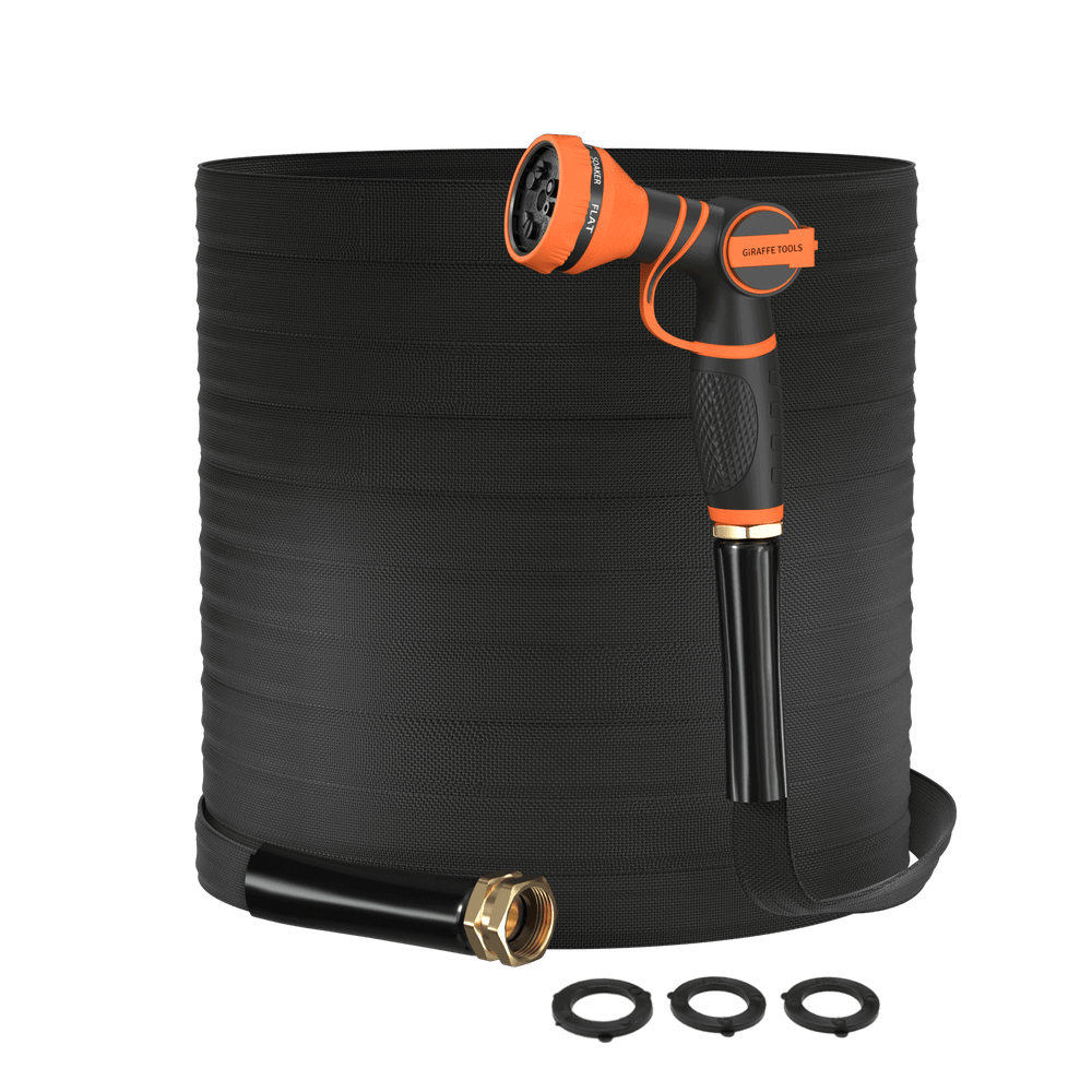 Giraffe Tools Lay Flat Water Hose - x 5/8” Black New