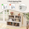 Entryway shoe cabinet in white with 4-cube storage, 2 anti-tipping kits, and spacious seat surface for shoe storage.