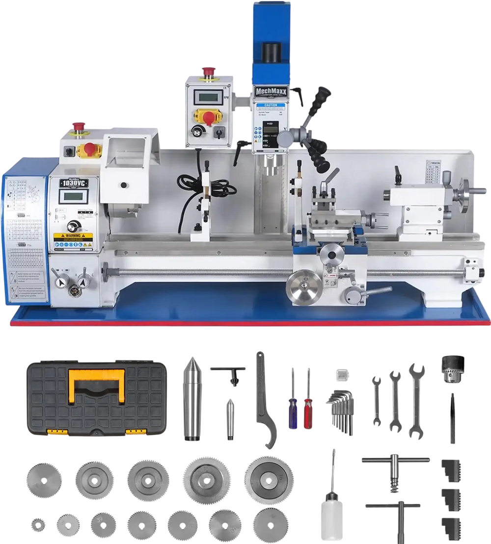 1.5 HP 10'' x 30'' Combination Lathe Milling Drilling Machine, 1.5'' Spindle Bore, 0-2000 RPM Variable Speed, High Precision Benchtop Lathe for Metalworking – Without Stand 1030VC